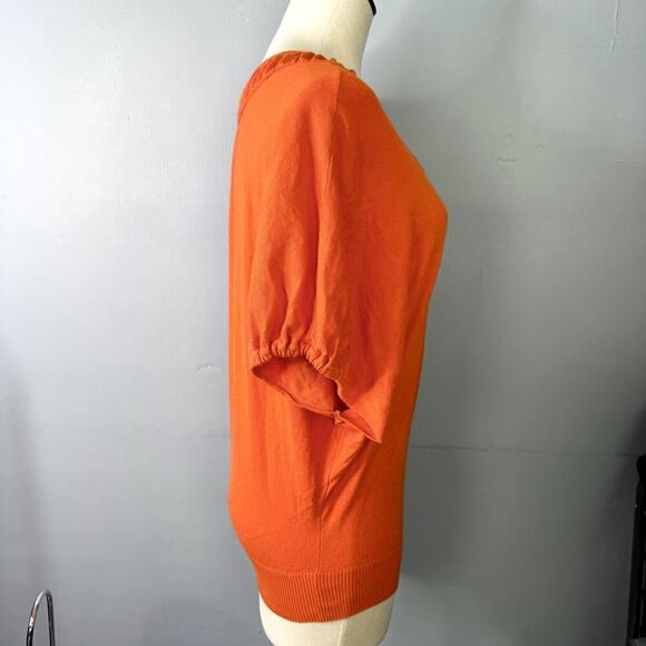 Anthro Moth Pullover Dolman Batwing Orange Silk Blend Short Sleeve Sweater Sz M - Picture 3 of 11